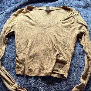 Bozzolo Golden V-Neck Ribbed Top